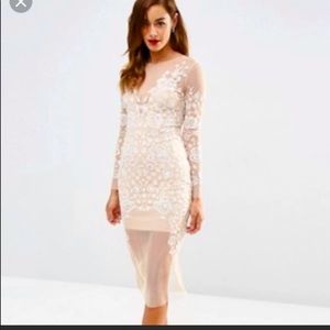 ASOS Nude embellished lace illusion midi dress
